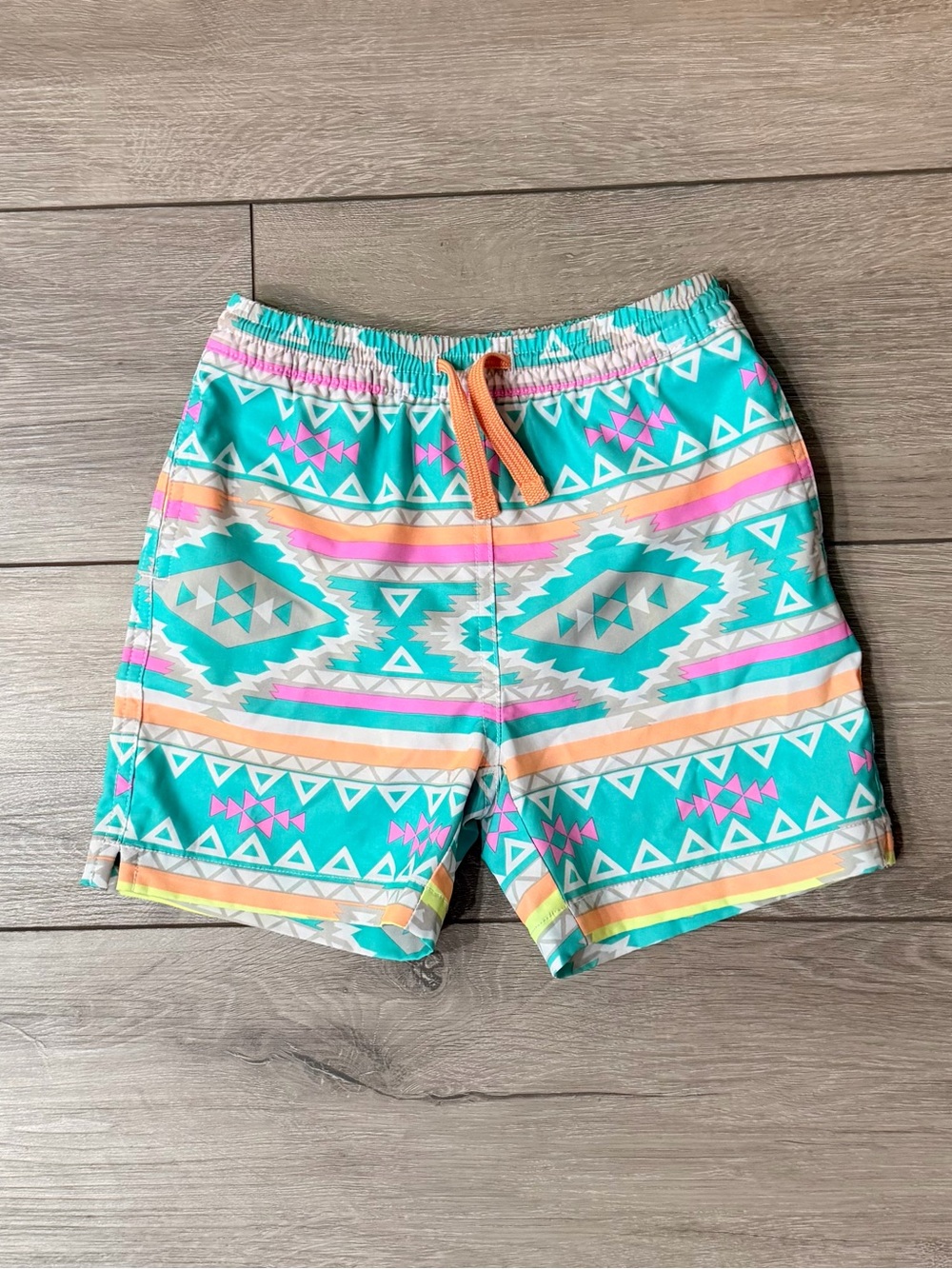 Little Boys chubbies Aztec Print Swim Shorts - Teal, Pink & Orange